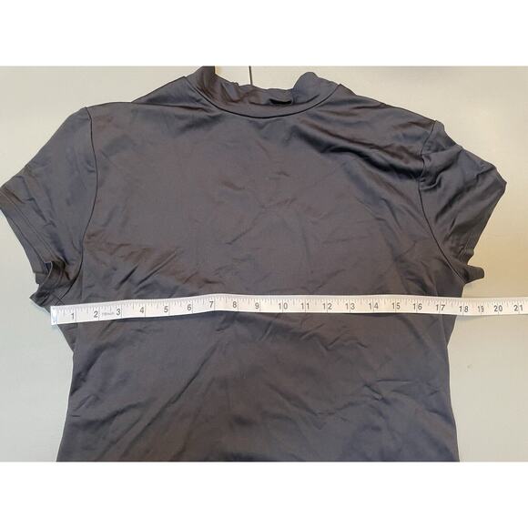 Abercrombie & Fitch Top Women's XL Black Cropped Mock Neck Short Sleeve Stretch - Picture 6 of 7